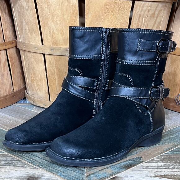 Clarks Bendables Whistle Ranch Black Suede Leather Zip-Up Mid Boots Women Size 7 - Picture 3 of 12